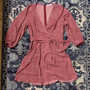 All in Favor Burgundy Polka Dot Long Sleeve Dress - M